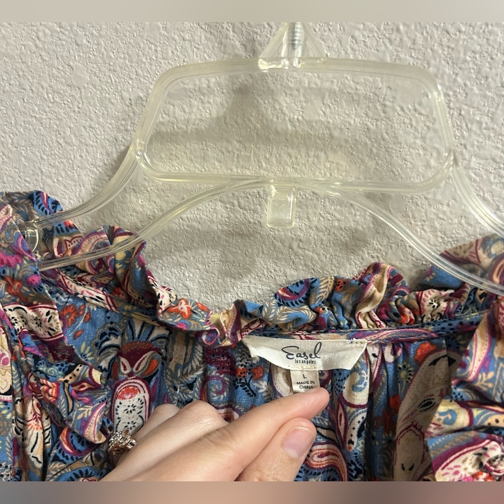 Easel Bohemian Mini Dress Size L Babydoll Style Paisley Western Festival Concert - Picture 4 of 9